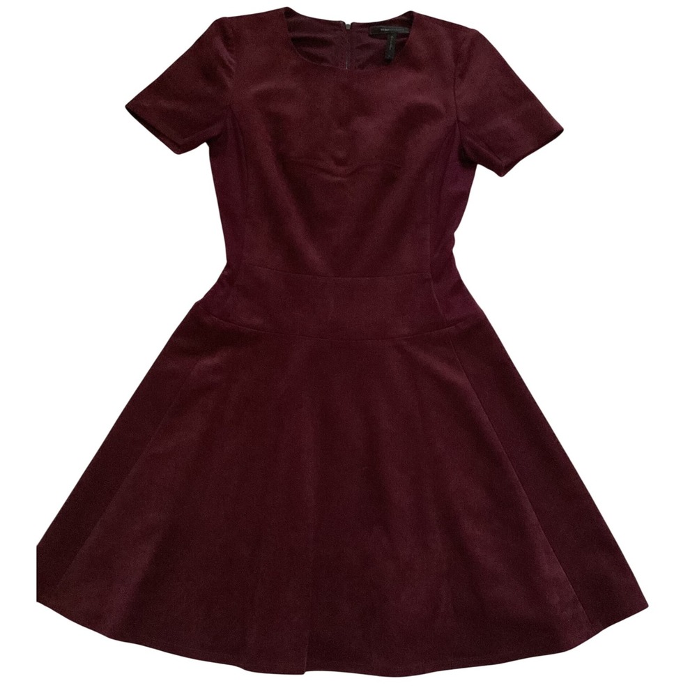 BCBGMAXAZRIA Dress Women's Size 0 Bordeaux Fit &‎ Flare Short Sleeve Party